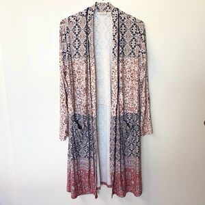 LOGO by Lori Goldstein QVC Open Front Mixed Print Duster - Blue/Pink - L